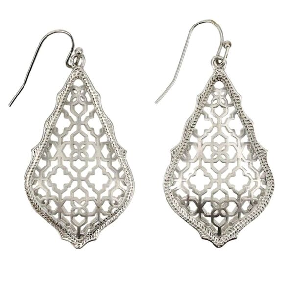 NWOT Kendra Scott Addie Silver Drop Earrings in Silver Filigree Mix - Picture 3 of 16